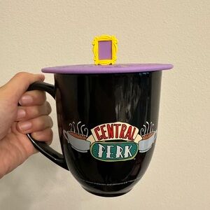 NWT FRIENDS TV Show Central Perk Black Mug With Purple Lid